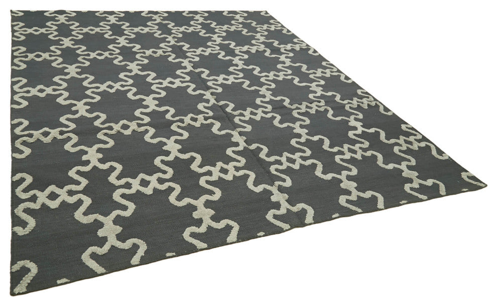 Rug N Carpet - Handwoven Modern Design 8' 0'' x 9' 1'' Wool Flatweave Kilim Rug