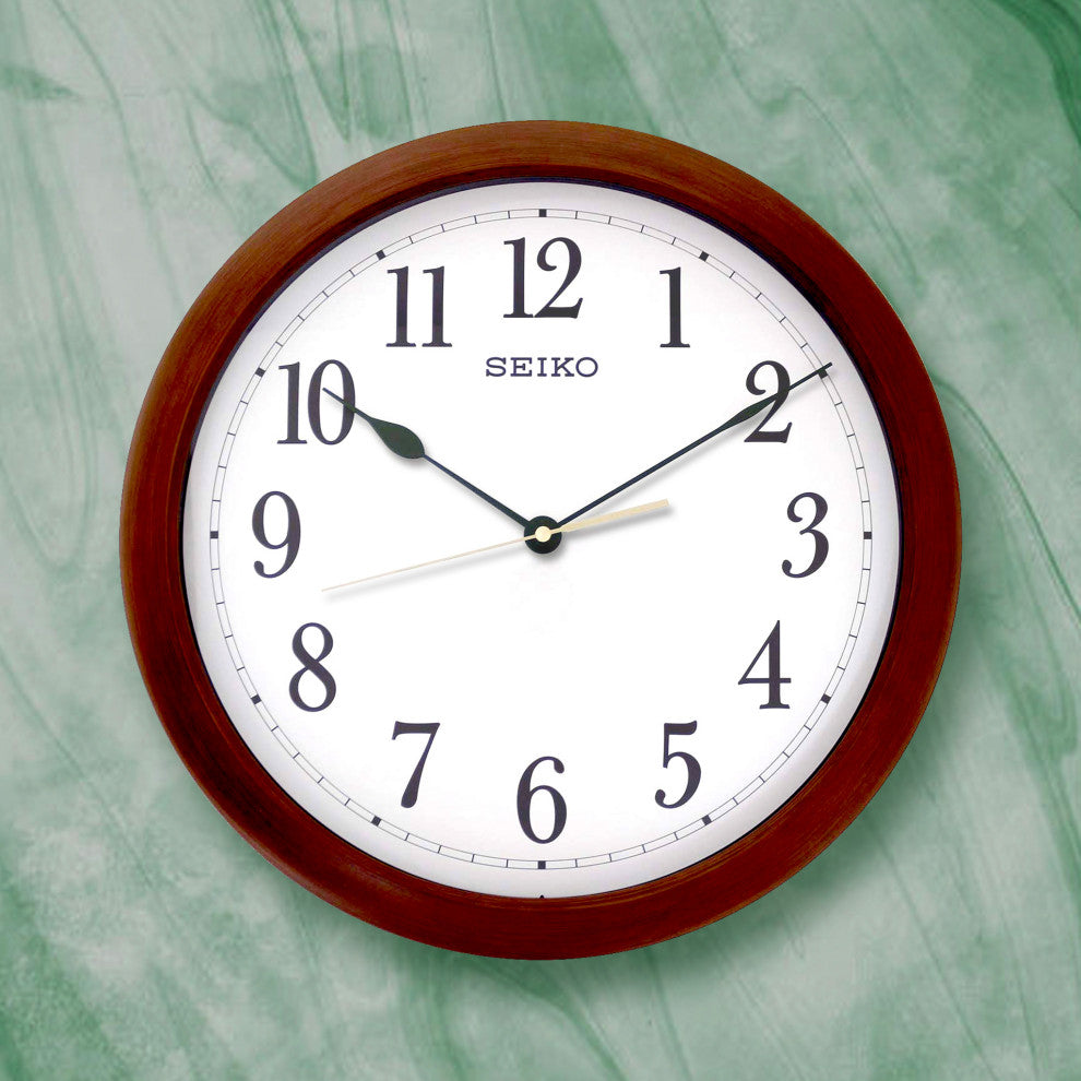 Seiko Clocks, 16" Numbered Wood Finish Wall Clock
