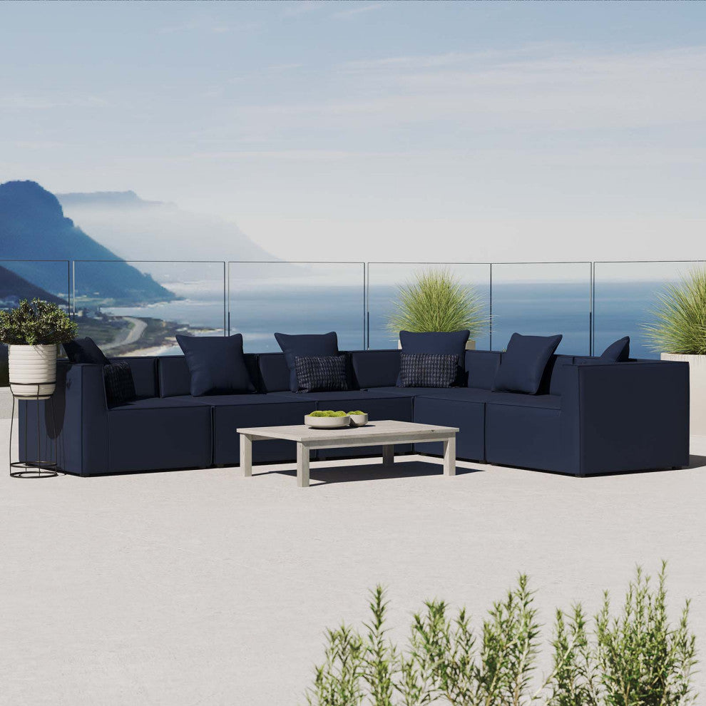 Lounge Sectional Sofa Set, Fabric, Blue Navy, Modern, Outdoor Patio Cafe Bistro