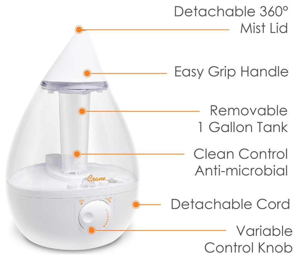 Ultrasonic Cool Mist Humidifiers, Clear and White