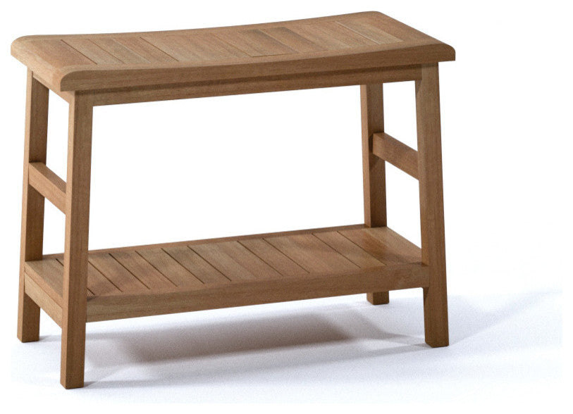 Outdoor Teak Patio Manchester Shower Spa Bench with Bottom Shelf, Large: 30" X 1