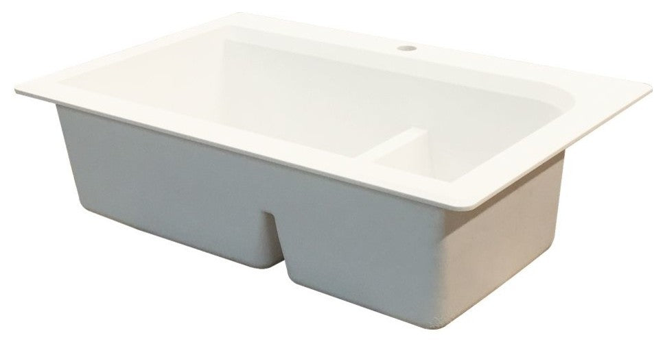 Radius 33" silQ Granite Drop-in Double Bowl Kitchen Sink with 3 Holes in White
