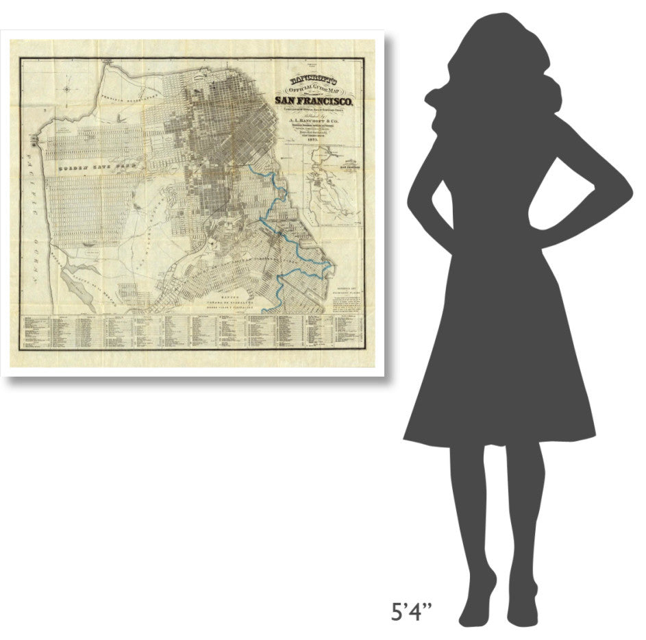 "Official Guide Map of City/County of San Francisco, 1873" Paper Art, 42"x38"