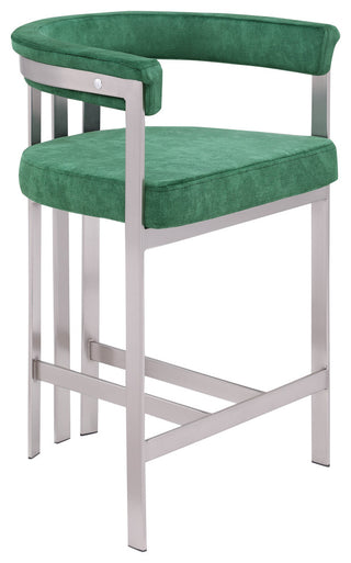 Marcello Upholstered Counter Stool, Green, Velvet, Brushed Chrome