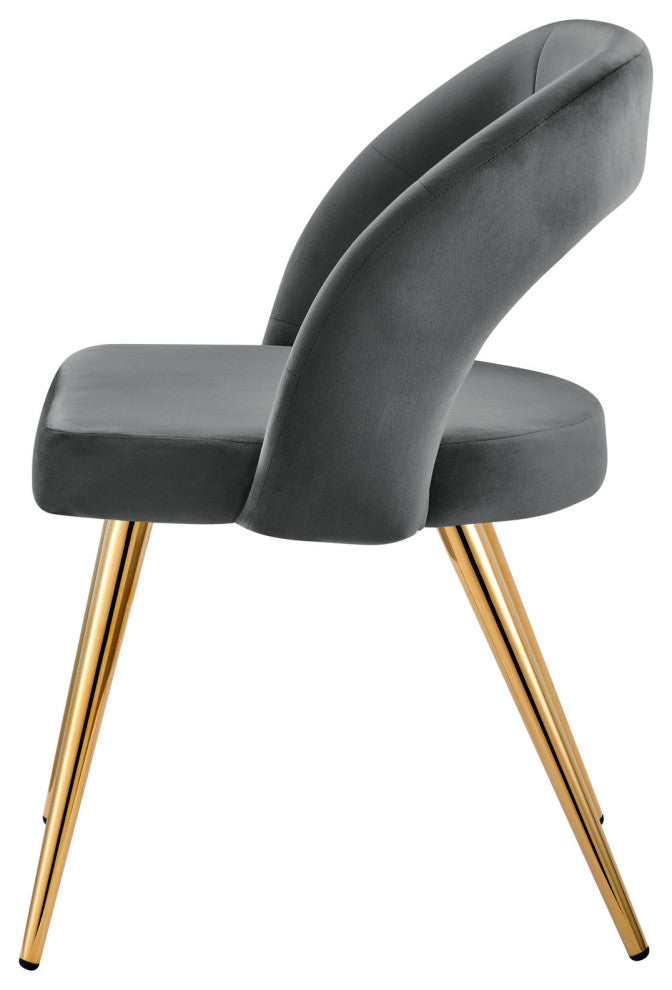 Dining Chair, Set of 2, Gold Gray, Velvet, Modern Cafe Bistro Hospitality