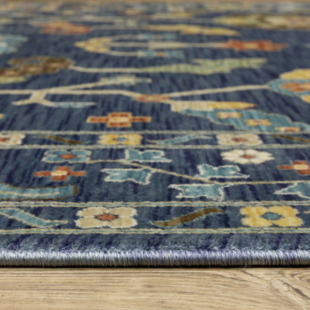 Fabienne Floral Border Indoor Blue/Gold Area Rug, Blue, 7'10"x10'10"