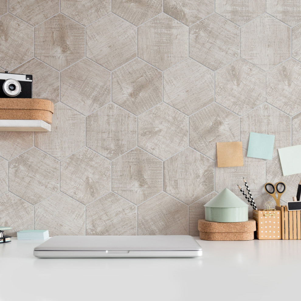 Sawnwood Hex Grey Porcelain Floor and Wall Tile