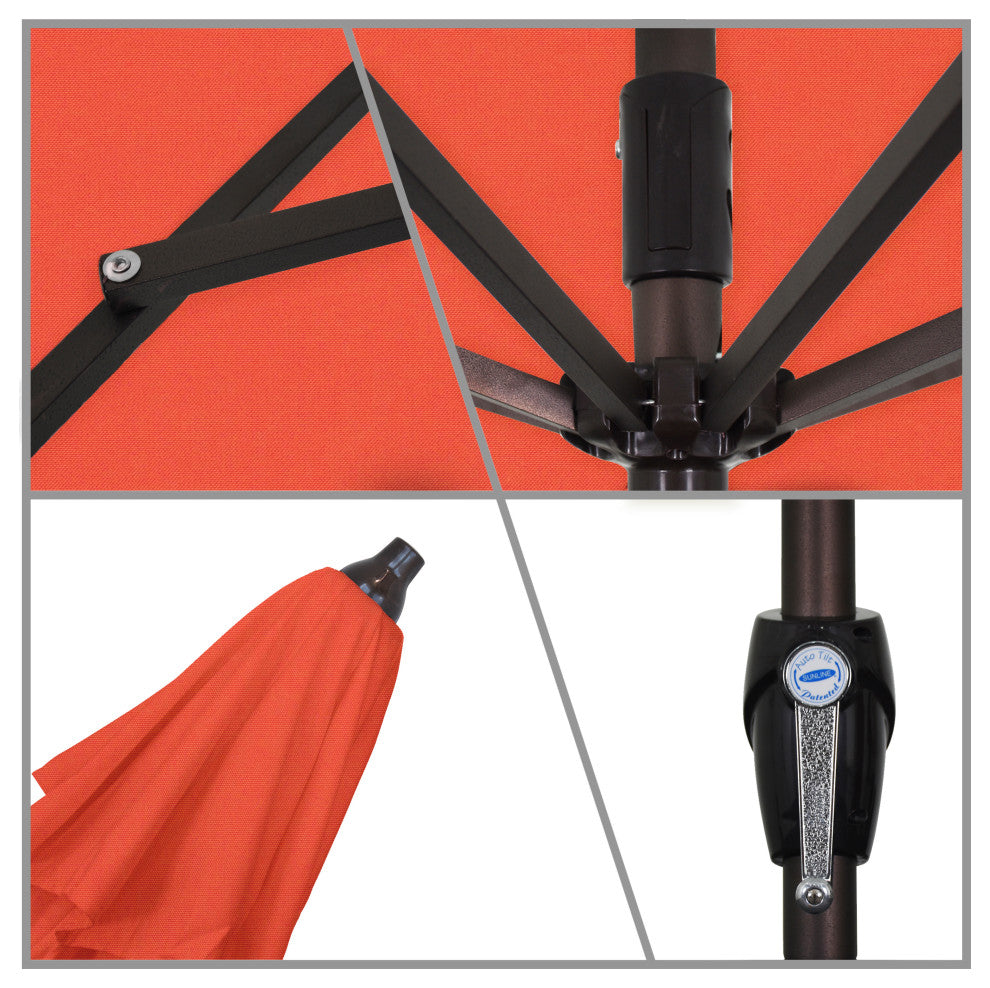 9' Bronze Auto-tilt Crank Lift Aluminum Umbrella, Olefin, Sunset