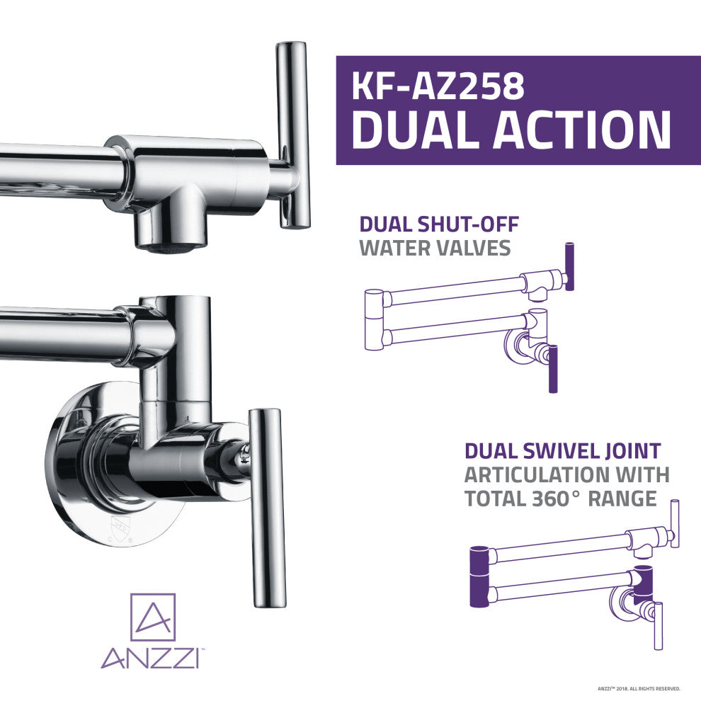 Braccia Series 24" Wall Mounted Pot Filler, Polished Chrome
