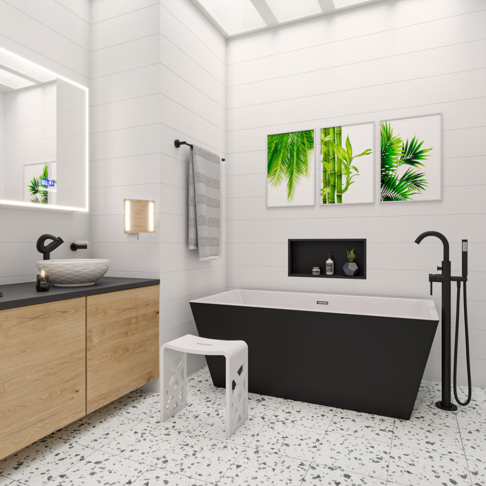 White Matte Solid Surface Resin Bathroom/Shower Stool, Designer