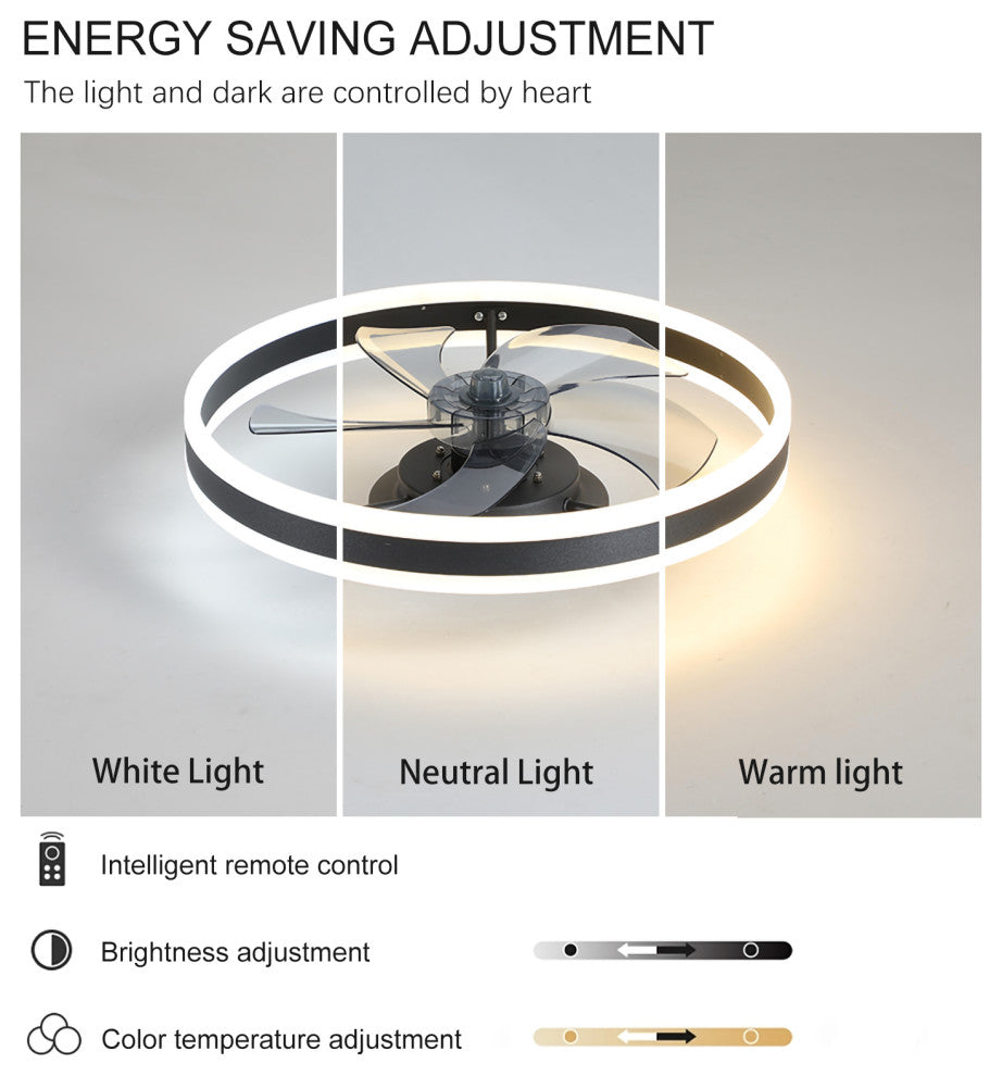 20 in. W x 6 in. H Iron Ceiling Fan in Black with Dimmable LED Lights