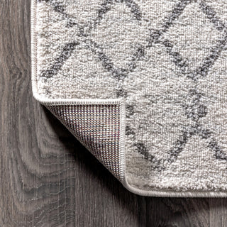 Moroccan HYPE Boho Vintage Diamond Runner Rug, Cream/Gray, 5' Square