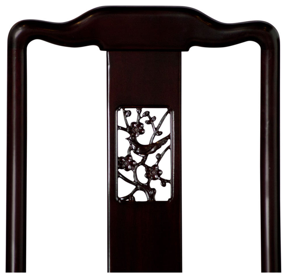 Dark Brown Rosewood Flower and Bird Oriental Side Chair