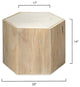 Medium Argan Hexagon Table, Natural Wood and White Marble