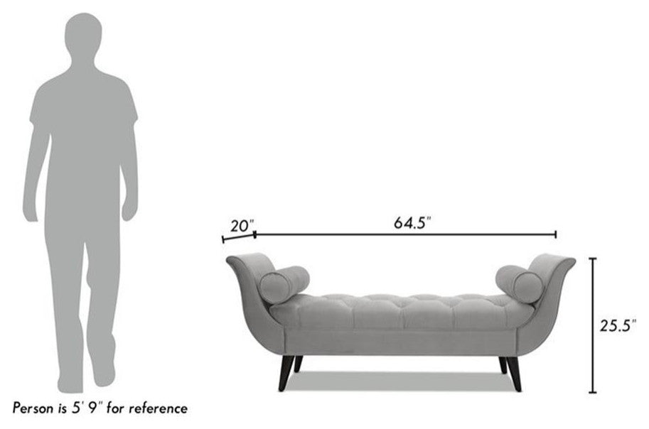 Alma 65" Tufted Entryway Bench With Bolster Pillows, Opal Gray Velvet