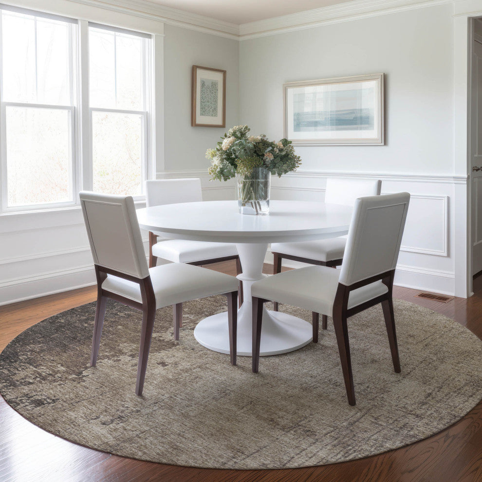 Machine Washable Indoor/Outdoor Chantille ACN1912 Taupe 8' x 8' Round Rug