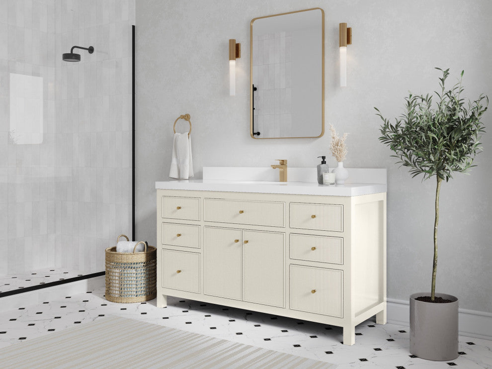 Sonoma 60" Single Sink Bath Vanity in Alabaster, 2"  Viola Brown