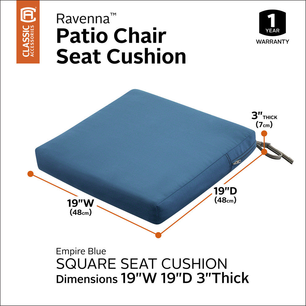 Square Patio Seat Cushion Slip Cover and Foam, Empire Blue, 19"x19"x3"