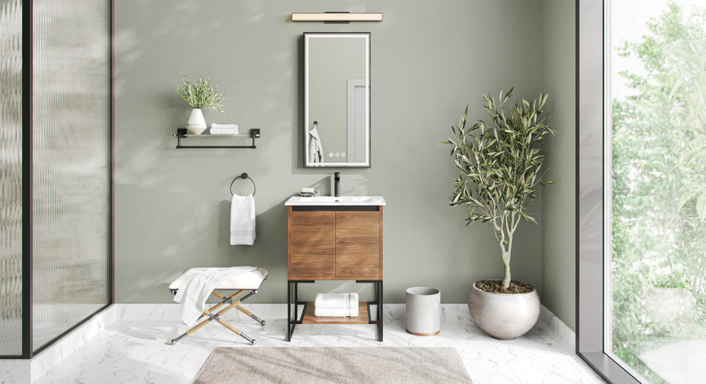 Fogless, Dimmable, Color Temperature Adjustable LED Mirror, Matte Black, 18x36