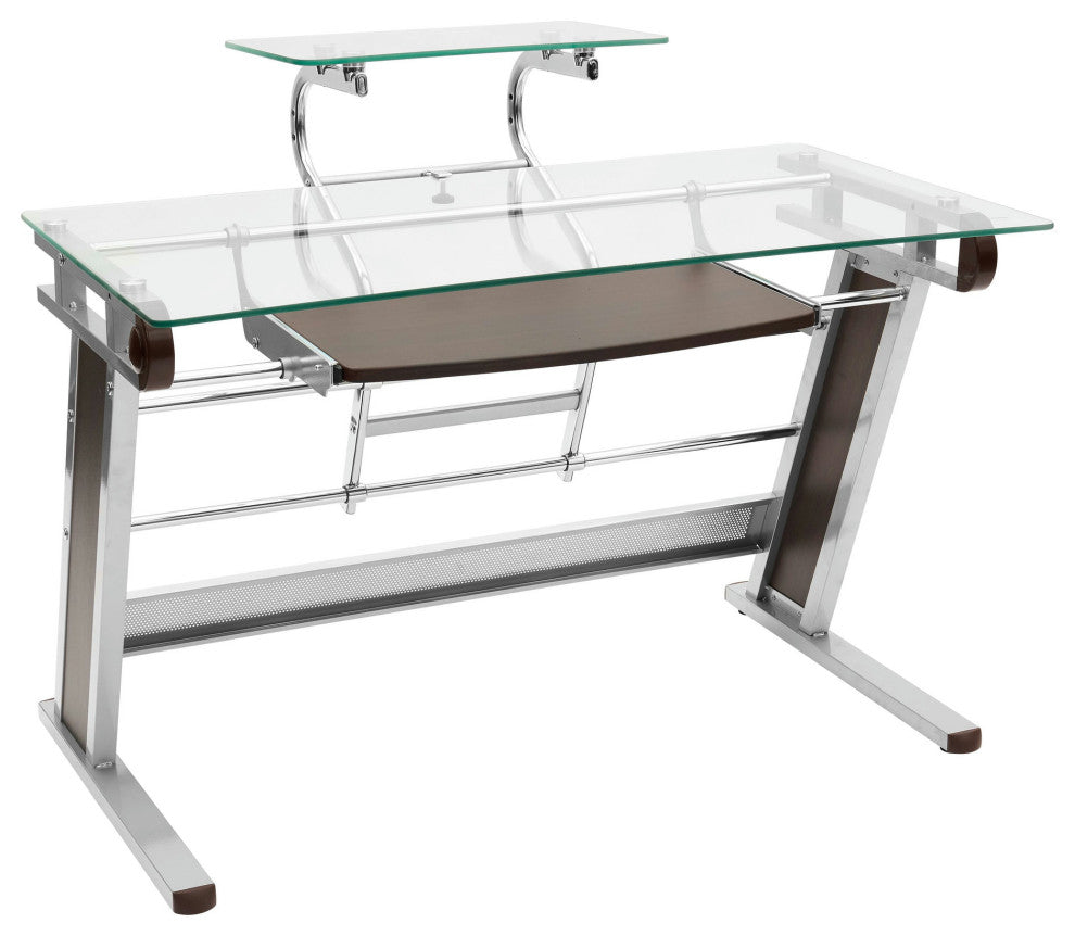 Techni Mobili Home Office Workstation with Sturdy Chrome Base, Glass