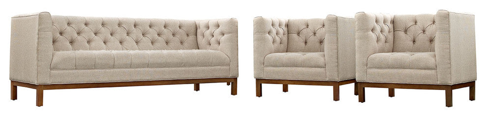 Modern Beige Panache Living Room Set Upholstered Fabric, 3-Piece Set