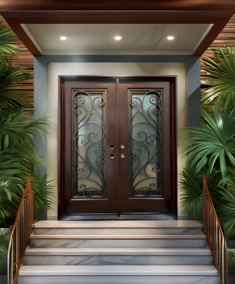 Exterior Front Entry Composite Double Door FRC08, 60"x80", Left Opening Inward