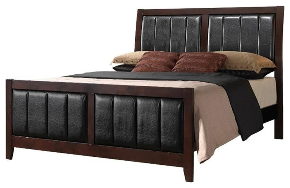 Bowery Hill Contemporary Faux Leather Queen Panel Bed in Black and Cappuccino
