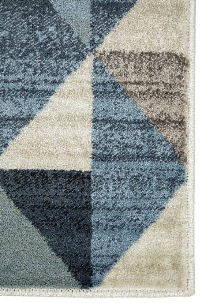 8"x11" Blue Beige Nested Diamonds Modern Area Rug
