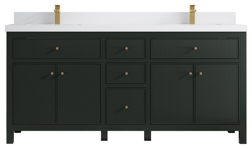 Sonoma 72 Double Sink Reeded Bath Vanity in Dark Forest Green 2" White Quartz