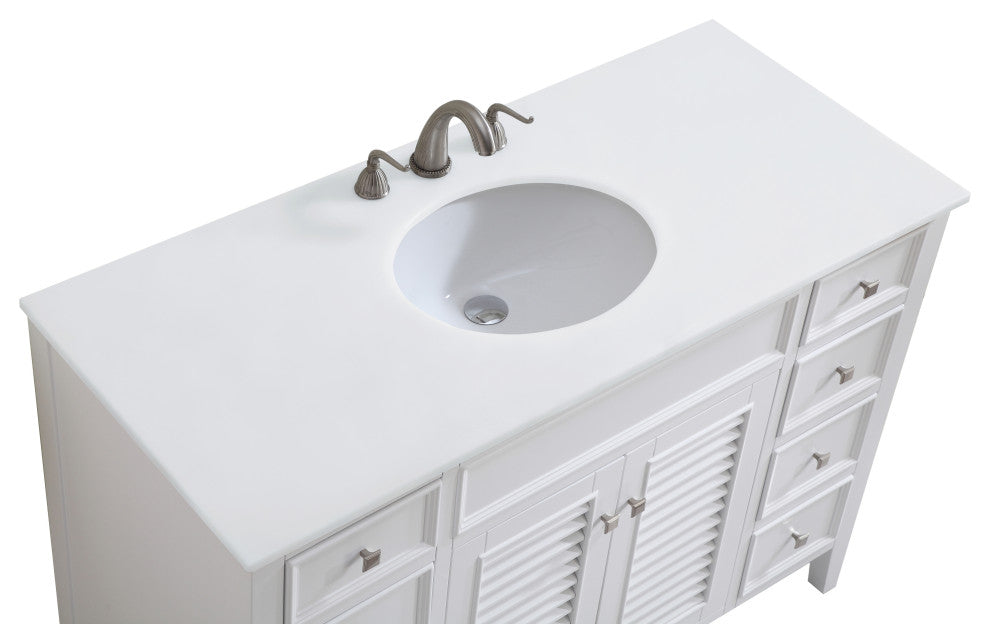 48" Single Bathroom Vanity, White With Ivory White Engineered Marble