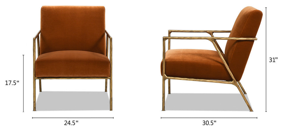 Aerin 24.5" Hammered Brass Accent Arm Chair, Burnt Orange