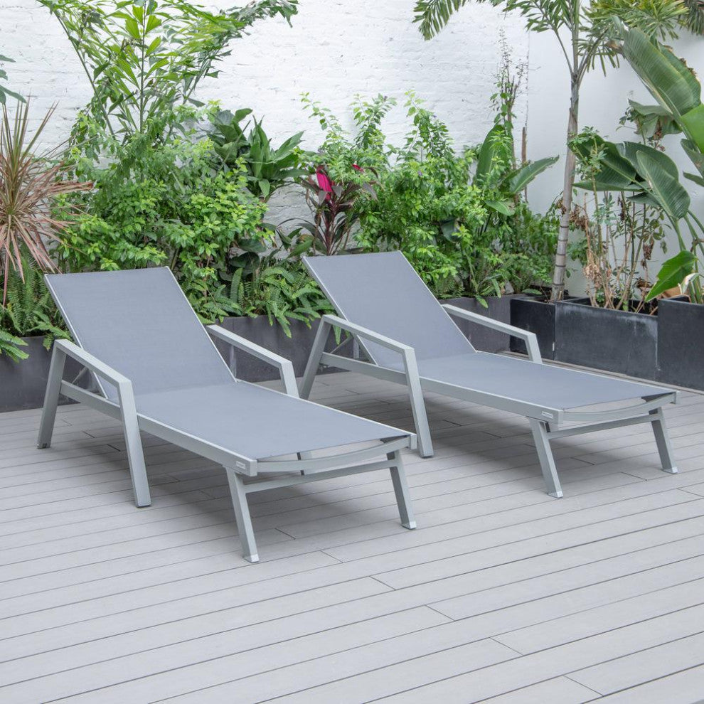 Marlin Patio Chaise Lounge Chair With Armrests in Grey Aluminum Frame, Set of 2