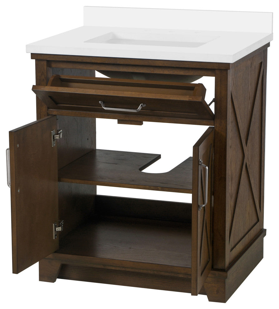Ove Decors Ollie 30" Single Sink Vanity, Antique Coffee With Ash Hardware