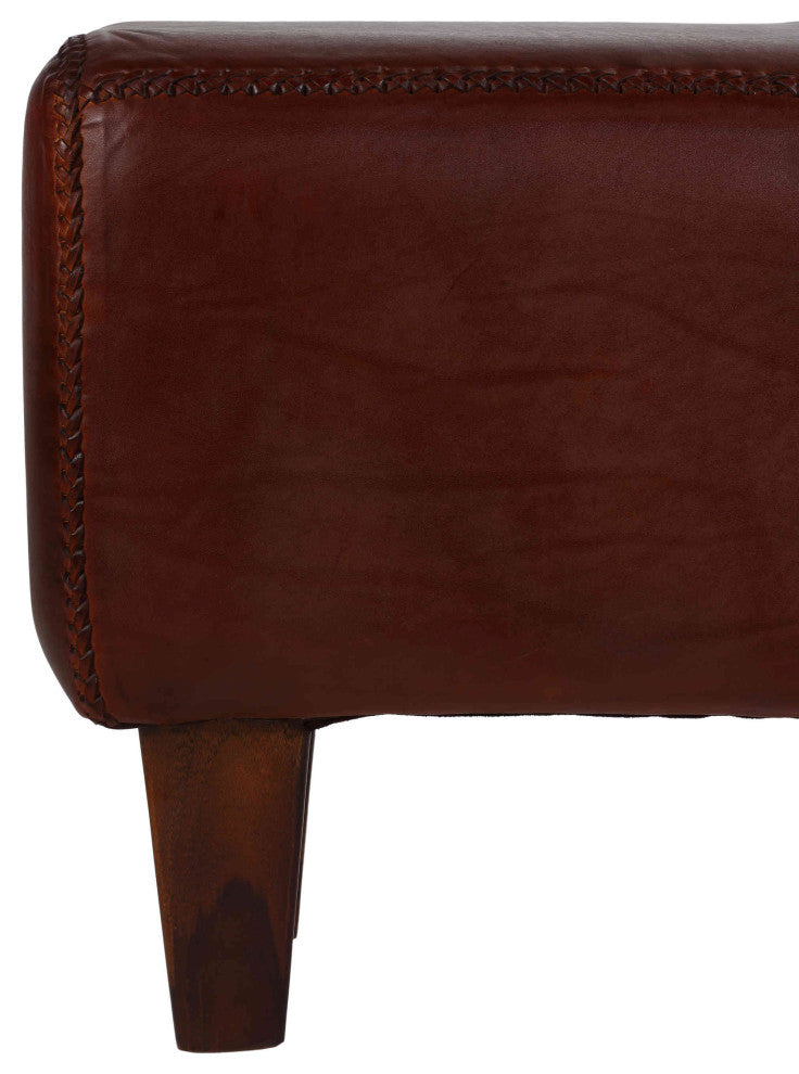Bare Decor Morgan Large Bench Genuine 100% Leather, Brown