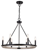 Russel Six Light Chandelier in Matte Black and Weathered Gray