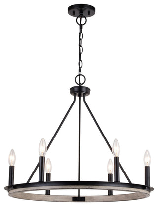 Russel Six Light Chandelier in Matte Black and Weathered Gray