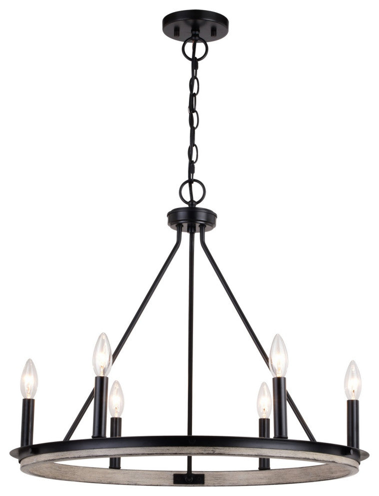 Russel Six Light Chandelier in Matte Black and Weathered Gray