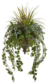 45" Ivy and Mix Greens Artificial Plant in Hanging Metal Bowl