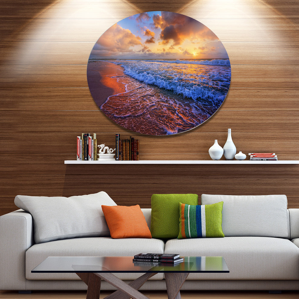 Beautiful Waves Under Cloudy Sky, Seashore Art Round Wall Art, 11"
