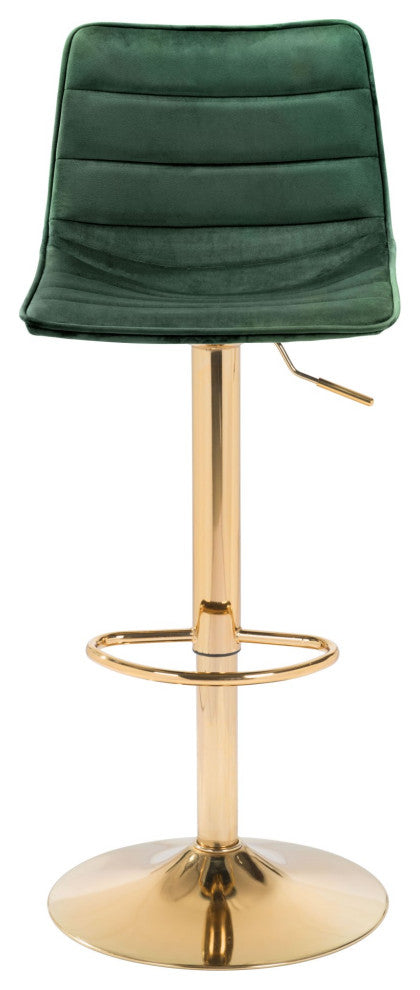 Bar Stool Chair Barstool, Steel Metal, Fabric, Green, Gold, Kitchen Cafe Bistro