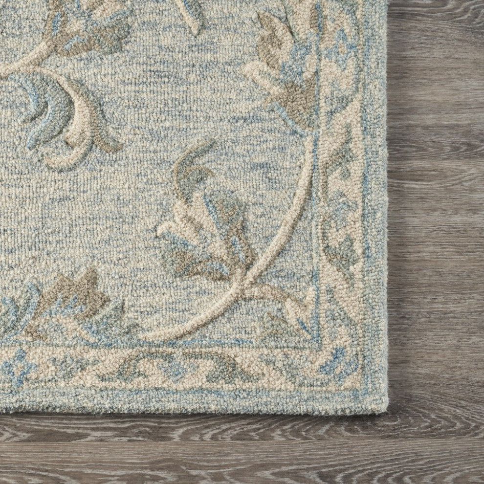 5" x 7" Blue and Cream Filigree Area Rug