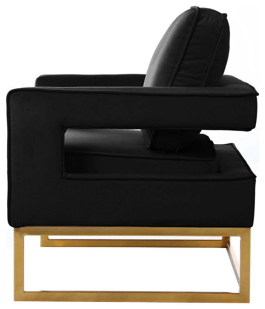 Noah Velvet Upholstered Accent Chair, Black, Gold Base