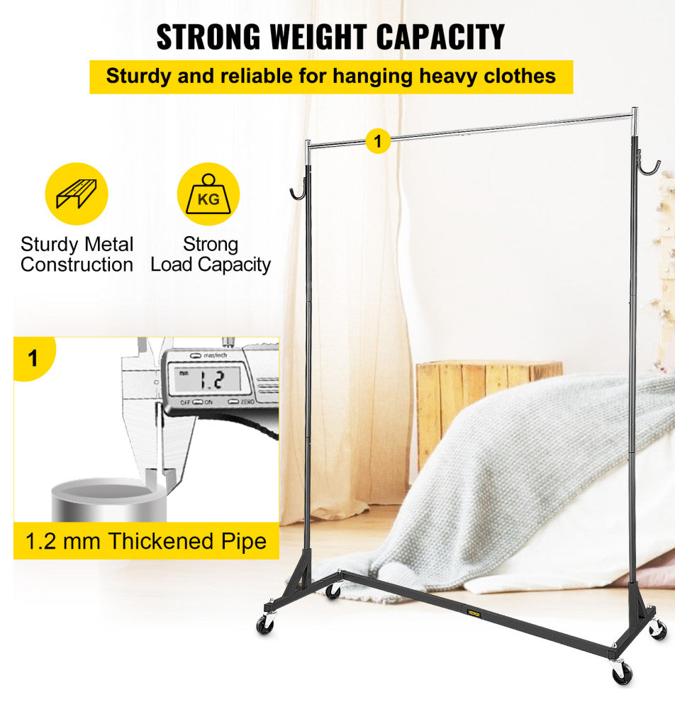 Z Rack Adjustable Height Rolling Garment Rack, Black, 23.62x62.99x70.87 in