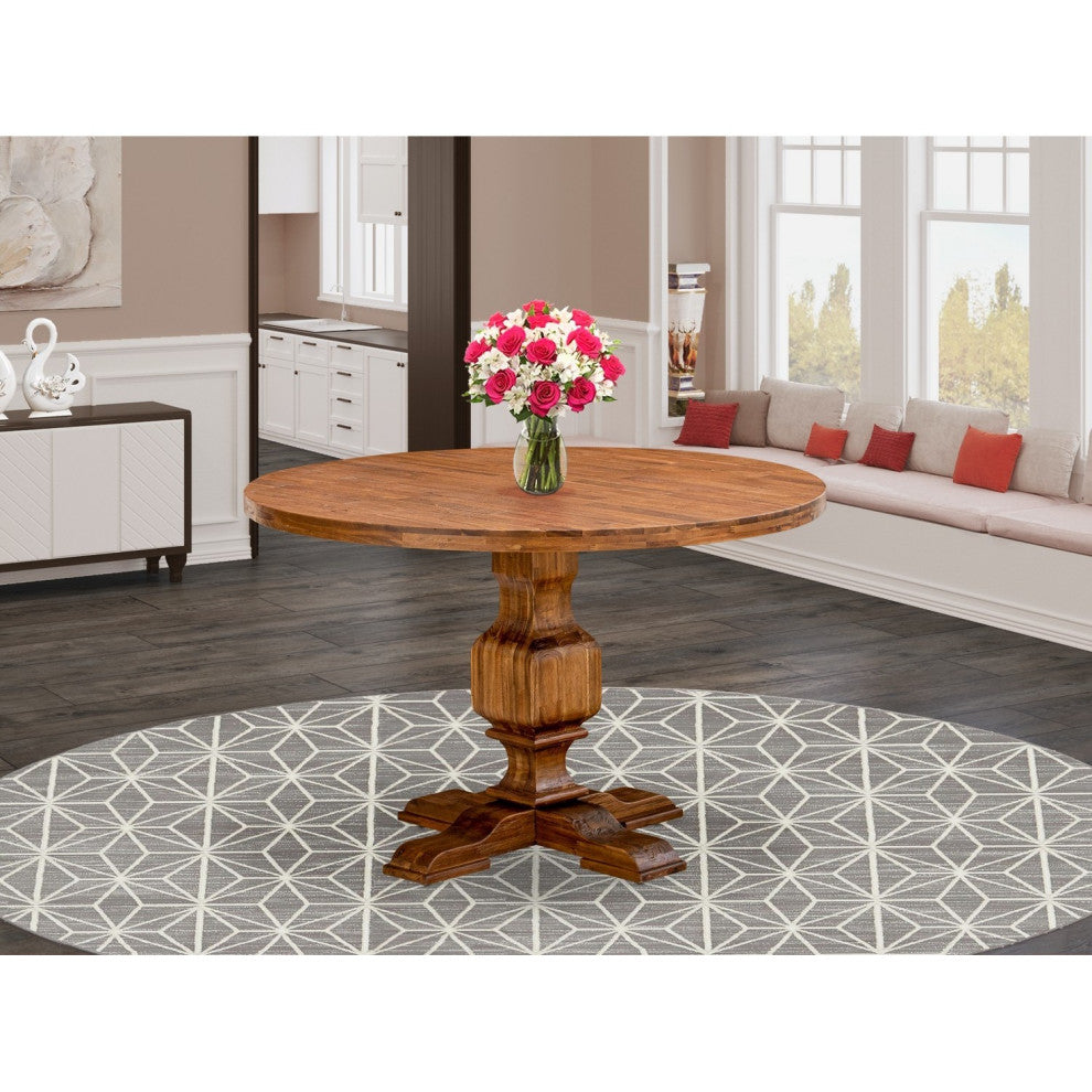 Irving Dining Table, Rustic Rubberwood Table, Sandblasting Antique Walnut Finish