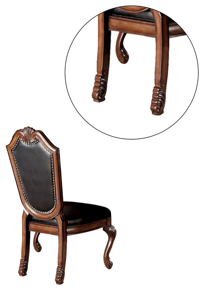 Set of 2 Black PU Upholstered Dining Side Chair, Cherry Finish