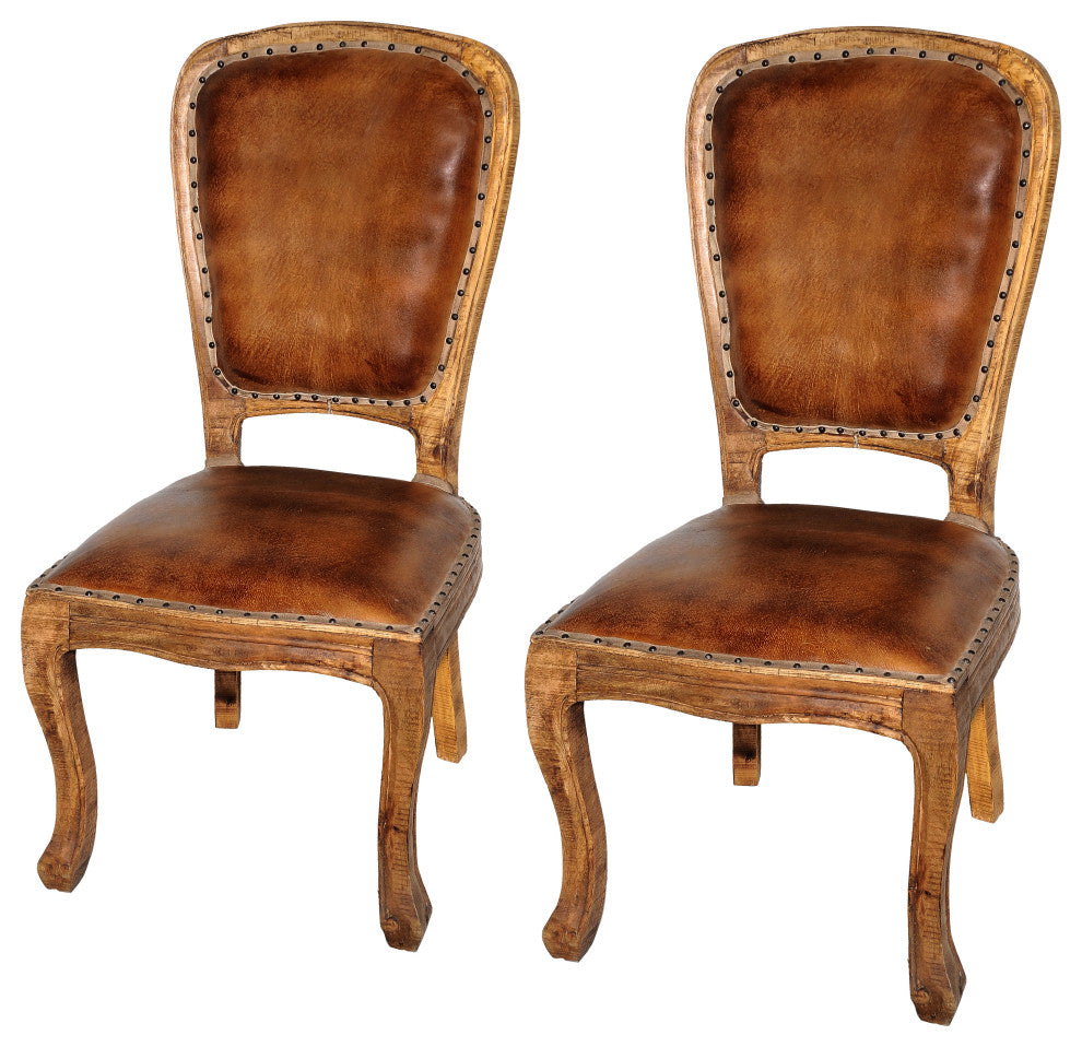 Frank Side Chair, Aged Leather, Set of 2