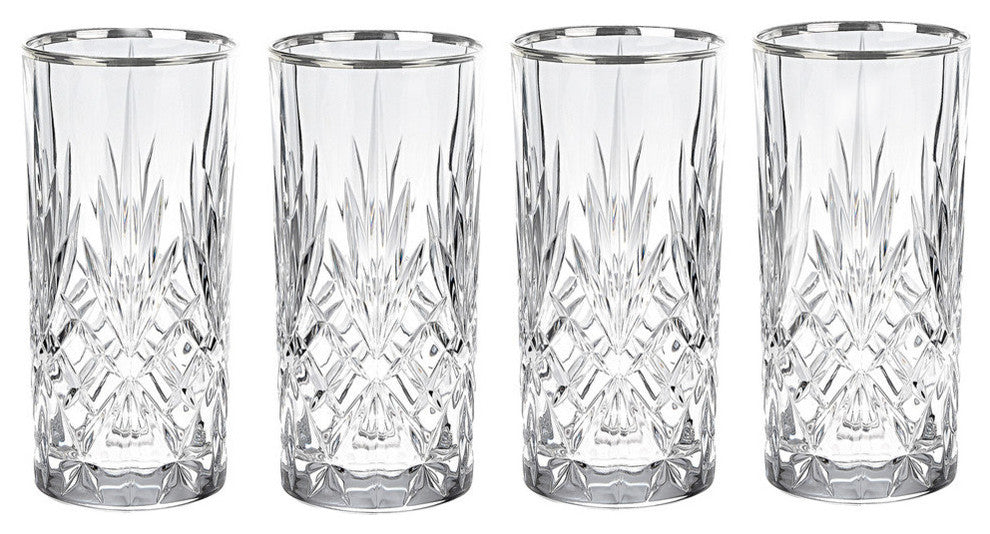 Reagan Collection Set of 4 Crystal Water, Beverage, or Ice tea Glass with silver