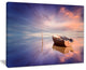 "Lonely Boat in Colorful Sea" Seascape" Painting Canvas Print, 20"x12"