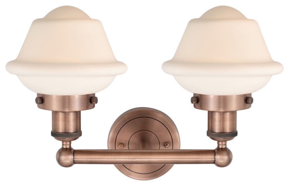 Oxford 2-Light 16" Bath Vanity Light, Antique Copper Finish, Matte White Shade