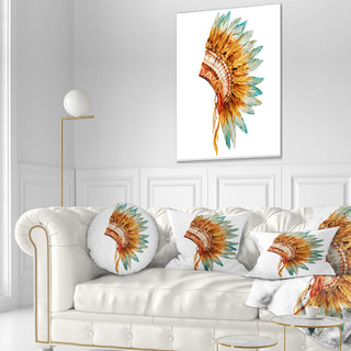 Feathers on Ethnic Skull Abstract Throw Pillow, 12"x20"